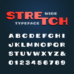 Poster - Wide font. Vector alphabet with stretch effect letters and numbe
