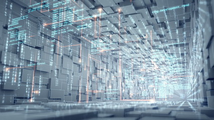 seamlessly looping animation of camera moving through abstract technology tunnel