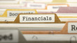 Financials Concept. Colored Document Folders Sorted for Catalog. Closeup View. Selective Focus. 3D Render.
