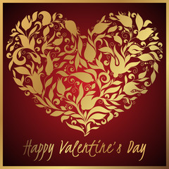 Sticker - Floral heart on gold background