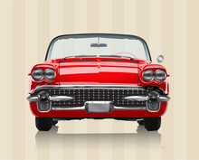 Very Realistic Vector Illustration Of A Vintage Car - Front View In Retro Colours