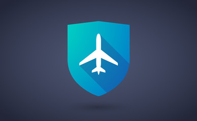 Sticker - Long shadow shield icon with  a plane