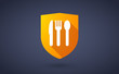 Long shadow shield icon with  cutlery