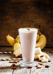 Dairy smoothies with ground almonds and banana, healthy eating,