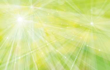 Wall Mural - Vector green, spring  background with rays, stars and lights.