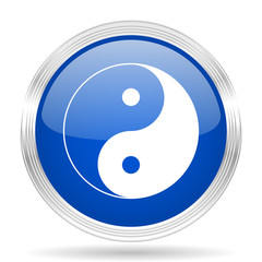 Poster - ying yang blue silver metallic metallic chrome web circle glossy icon