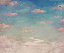 Vintage Clouds And Sky Background  , Illustration Art