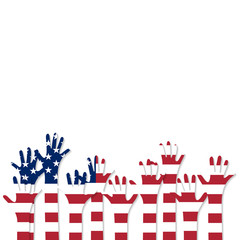 Wall Mural - Vote. Hands in the colors of the flag of the United States of America