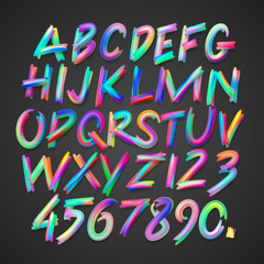Multicolored art alphabet and numbers