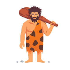 Stone age primitive man in animal hide pelt