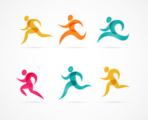 Wall Mural - Running marathon colorful people icons and symbols