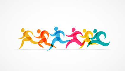 Wall Mural - Running marathon colorful people icons and symbols