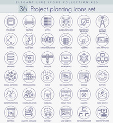 Poster - Vector Network technology outline icon set. Elegant thin line style design.