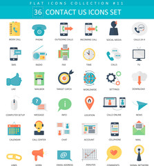 Poster - Vector contact us color flat icon set. Elegant style design.