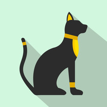 Black Egyptian Cat Icon, Flat Style