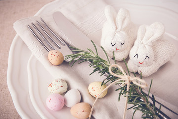 Wall Mural - Easter table setting for lunch dinner menu concept
