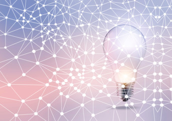 Poster - Abstract light bulb with dot and line network on a pastel color