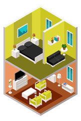 Wall Mural - Vector isometric house in a section