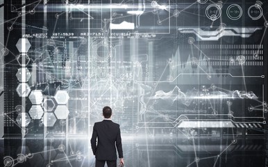 Poster - Composite image of rear view of businessman holding a briefcase