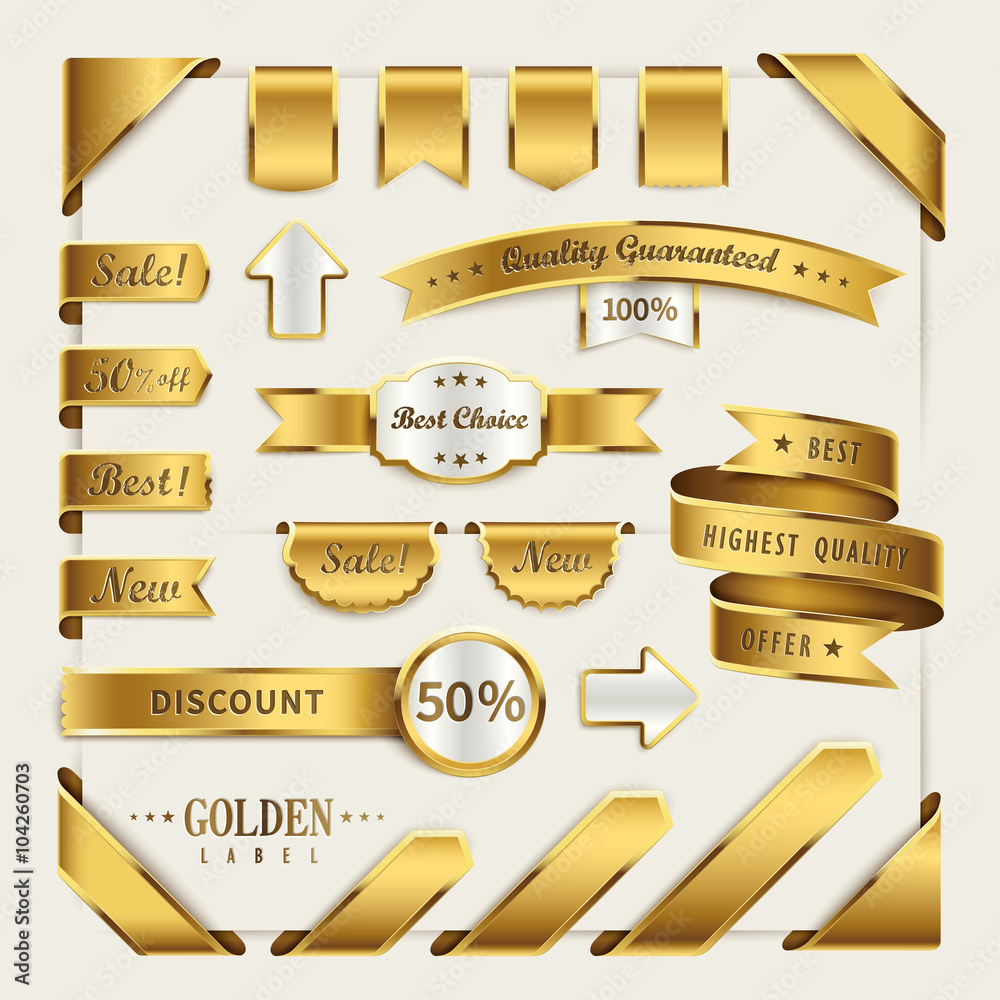 golden ribbon label collection Stock Vector | Adobe Stock