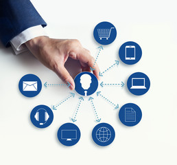 Hands holding icon customer network connection, Omni Channel 