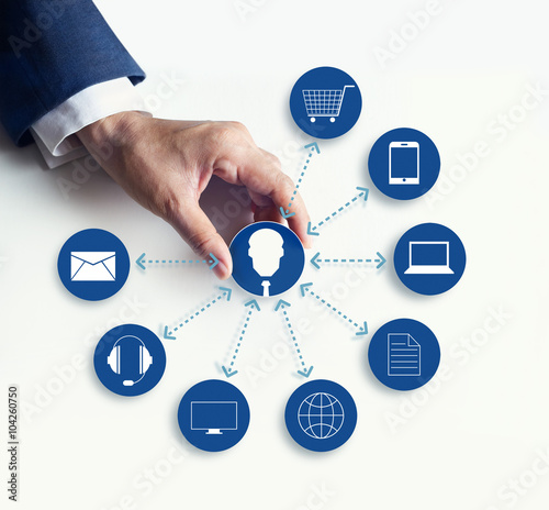 Cuadros en Lienzo Manos que sostienen la conexión de red del cliente icono, Omni Canal