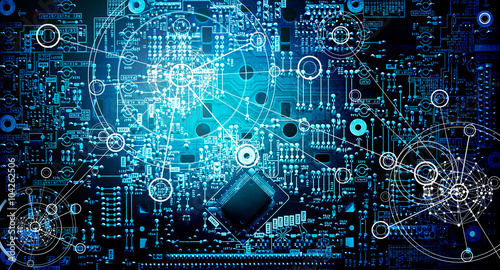 Fotomural Electronic circuit network grunge background