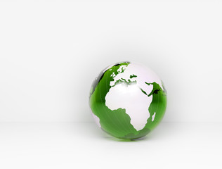 Wall Mural - Green glass world globe - blank wall for text