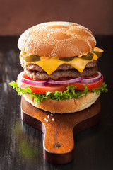 Wall Mural - double cheese burger with jalapeno tomato onion