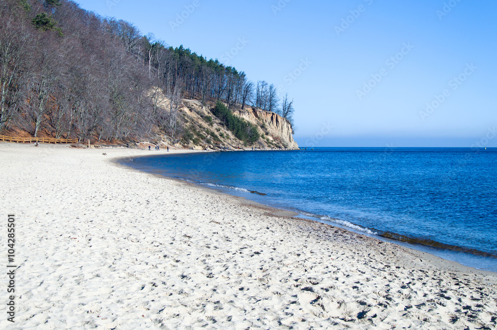 Cliff in Gdynia Orlowo and a long sand beach, Poland - obrazy, fototapety, plakaty 