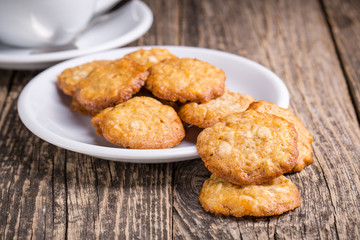 Homemade oat cookies for tasty breakfast.