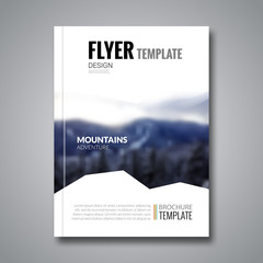 Wall Mural - Cover magazine flyer brochure template mockup layout with blur mountains winter view