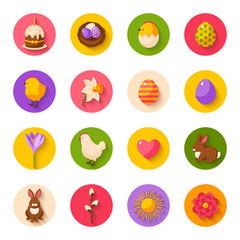 Wall Mural - Cute Happy Easter Flat Icons on Circles