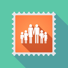 Wall Mural - Long shadow mail stamp icon with a large family  pictogram