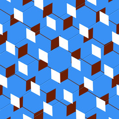 Poster - Box abstract cubist art illusion in pale blue and red