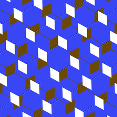 Poster - Box abstract cubist art illusion in blue and brown