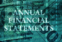 Words Annual Financial Statements  With The Financial Data On The Background. 