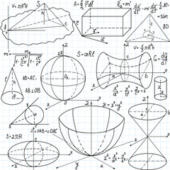 Wall Mural - Beautiful vector seamless pattern with mathematical figures, plots and formulas, 