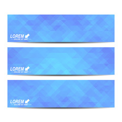 Aufkleber - Blue set of vector banners. Background with blue triangles. Web banners, card, vip, certificate, gift, voucher. Modern business stylish design