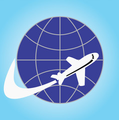 Poster - traveling by plane flat design picture with a plane and the eart