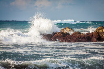 Powerful waves of Atlantic ocean near Tenerife coast, focus on w