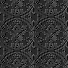  Seamless 3D elegant dark paper art pattern 183 Round Cross Leaf

