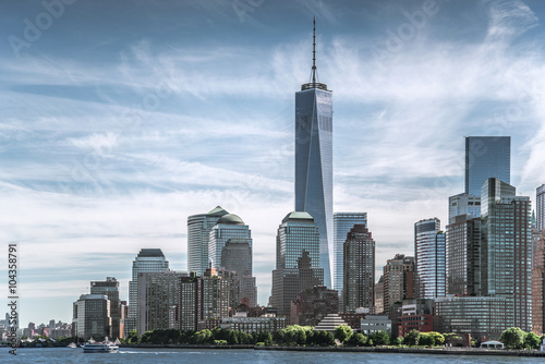 Skyline of lower Manhattan of New York City with World Trade Center Poster