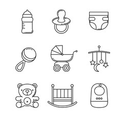 Baby icons thin line art set