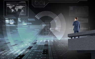 Poster - Composite image of businessman looking away 