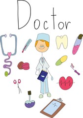 Vector children's doodle of doctor