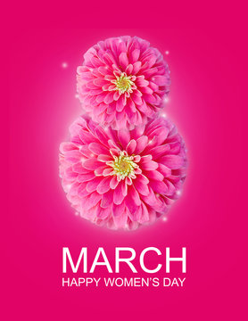 The international women's day on March, 8th greeting background with Flowers petal number 8