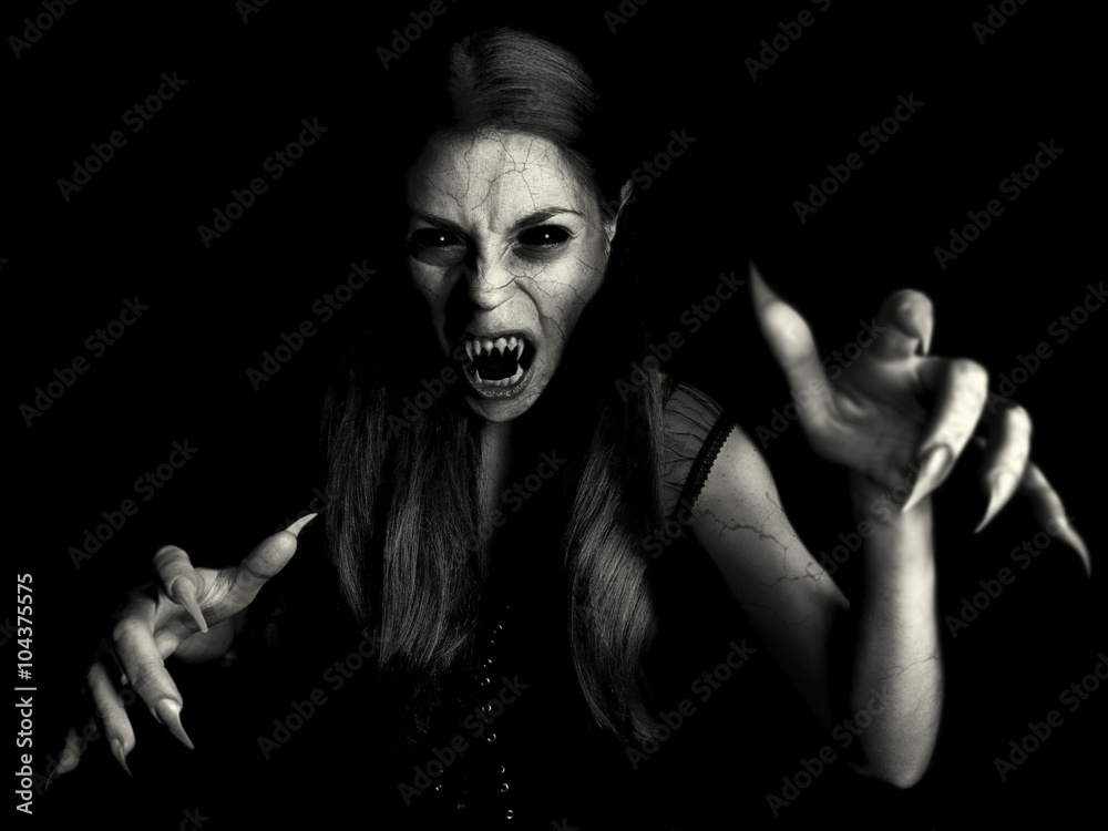 devil vampire woman - obrazy, fototapety, plakaty 