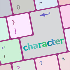 Poster - character word on keyboard key, notebook computer button vector illustration