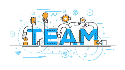 Poster - flat design line concept -team